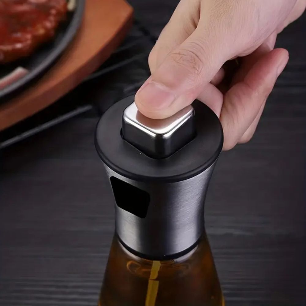 Stainless Crystal Oil Spray Bottle — product in use