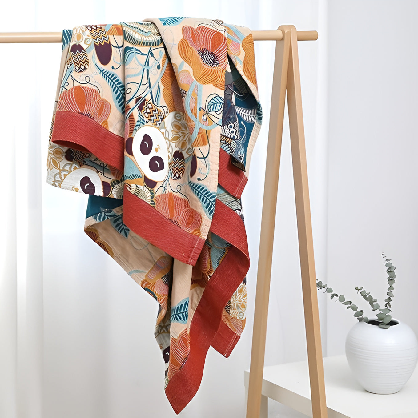 Floral Panda Bath Towel — product detail view