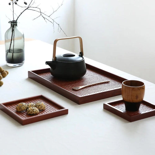 Artisanal Rattan Wooden Tea Tray — product detail view