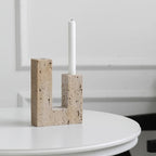 Dual Travertine Sculpted Candle Holder — product feature detail
