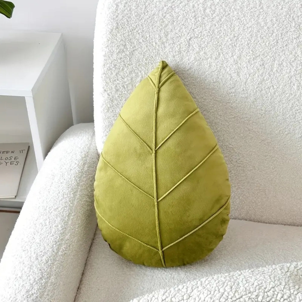 Verdant Flourish Leaf Shaped Cushion — lifestyle shot
