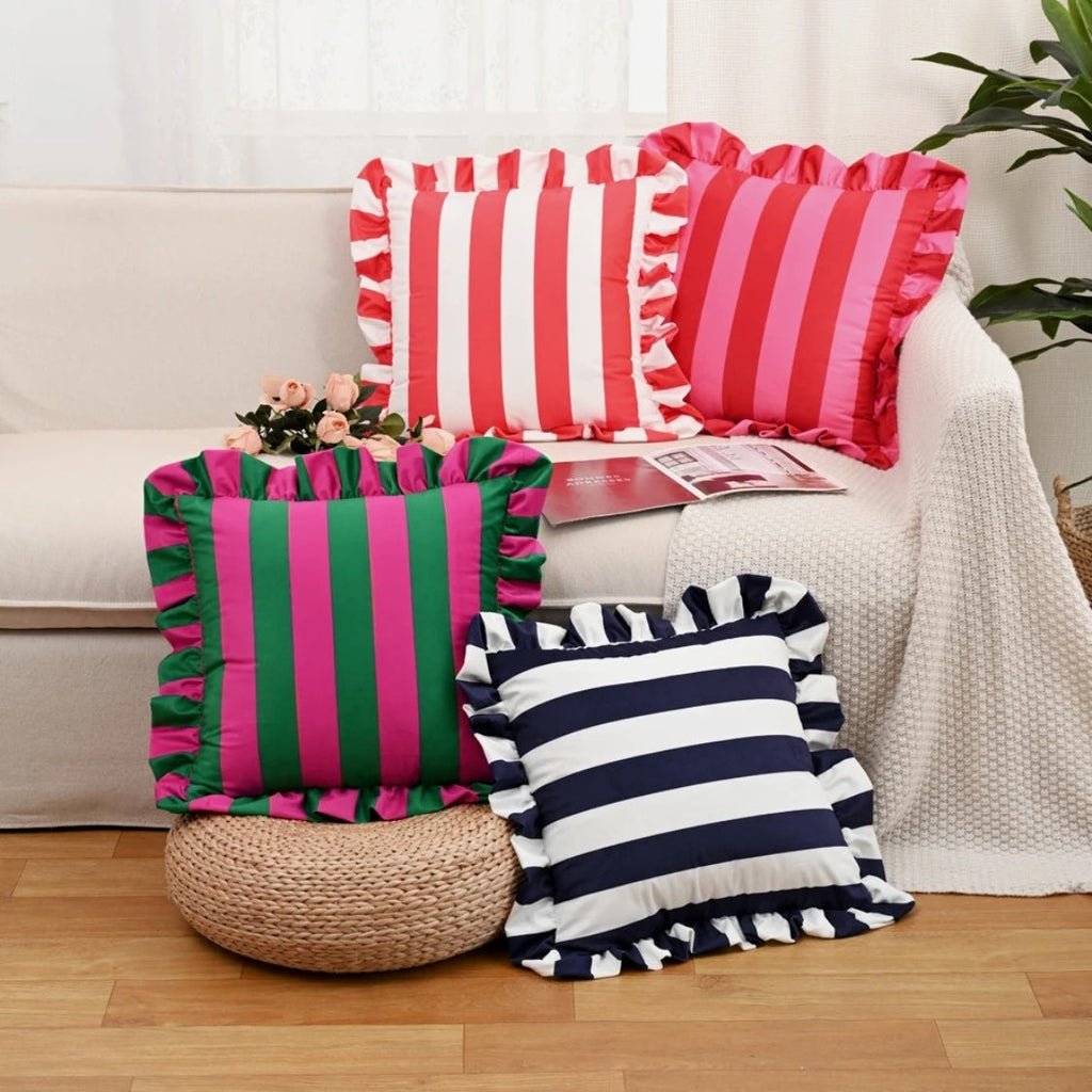 Retro Striped Ruffle Cushion Cover — main product photo