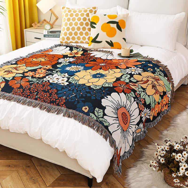 Floral Garden Tassel Sofa Cover — product in use