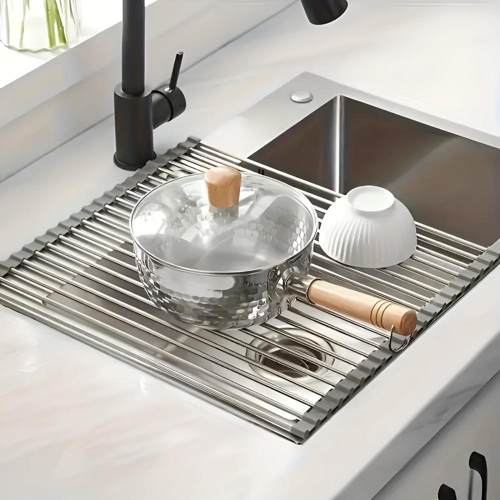 Stainless Steel Dish Drying Rolling Rack — lifestyle shot
