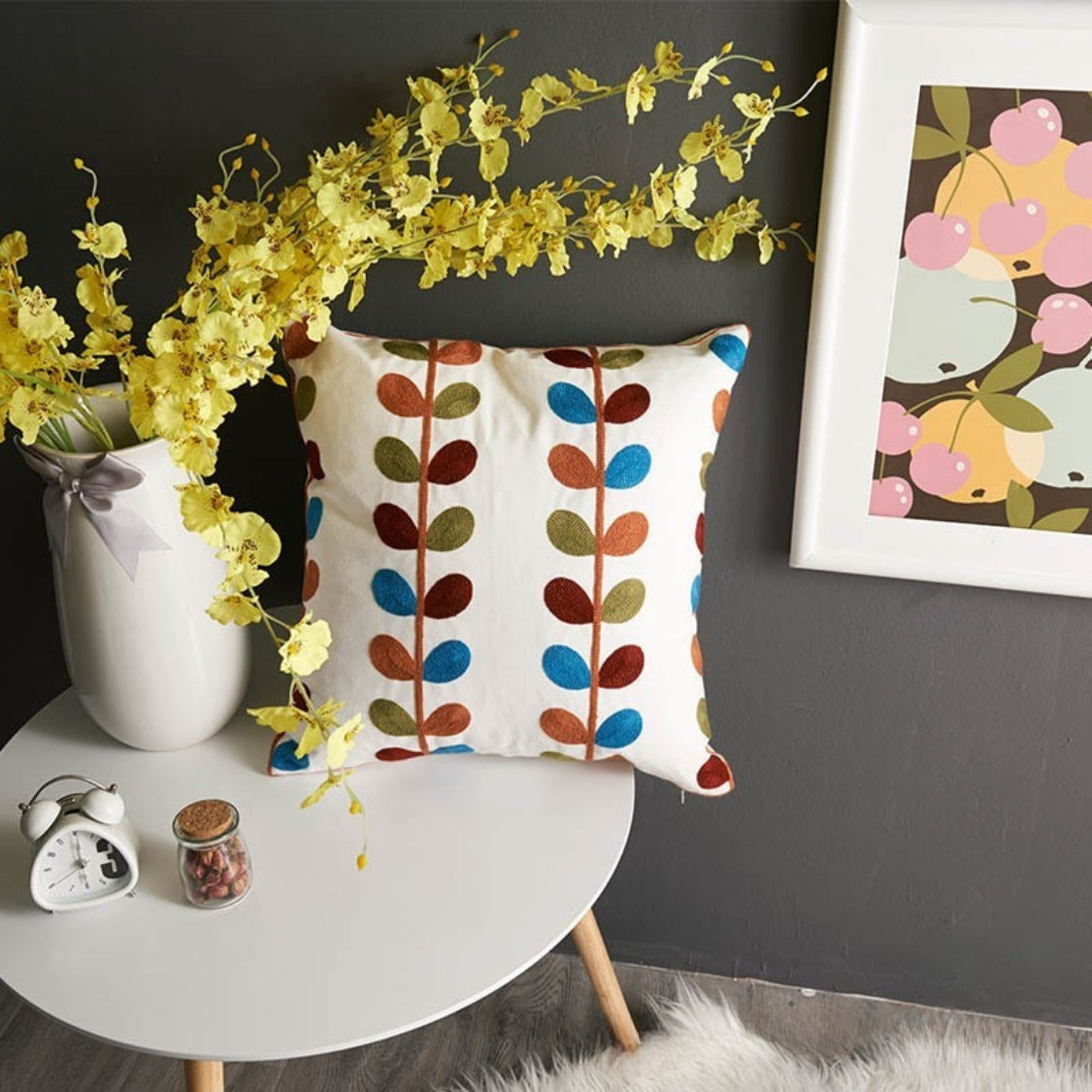 Fleur Classic Embroidery Square Sofa Cushion Cover — material texture close-up