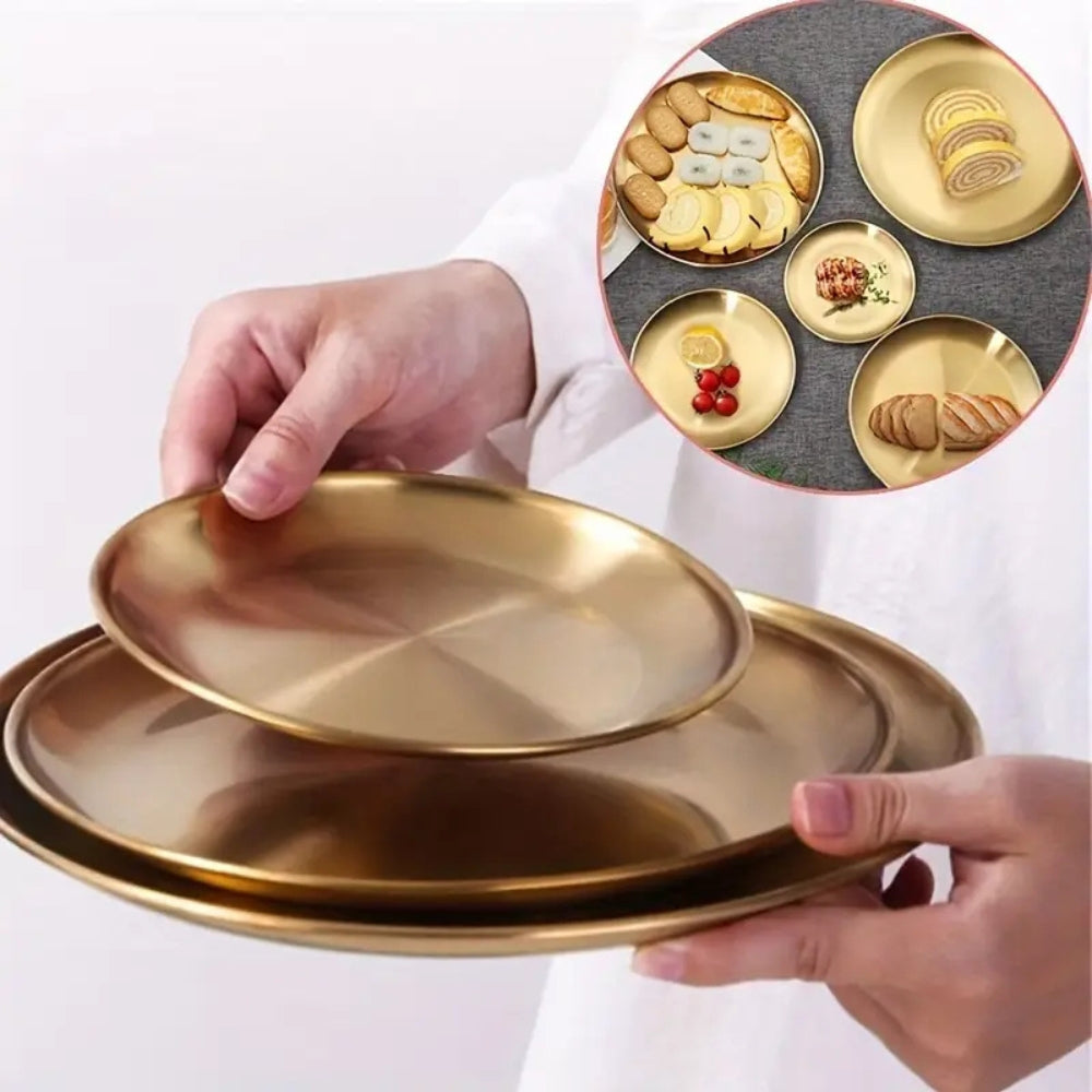 Lustrous Golden Stainless Steel Serving Plates — product in use