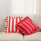 Retro Striped Ruffle Cushion Cover — product in use