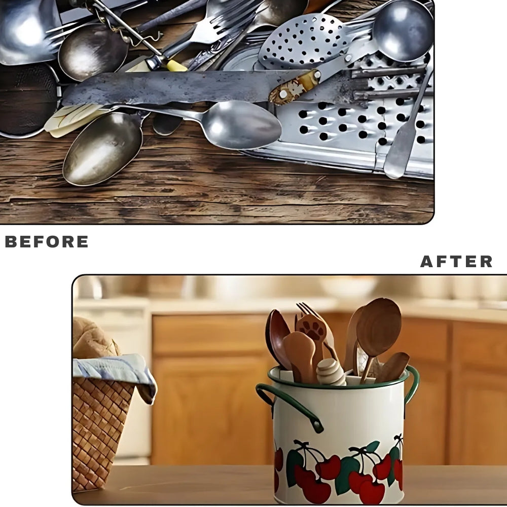 Floral Utensil Storage Basket with Divider Lid — product detail view