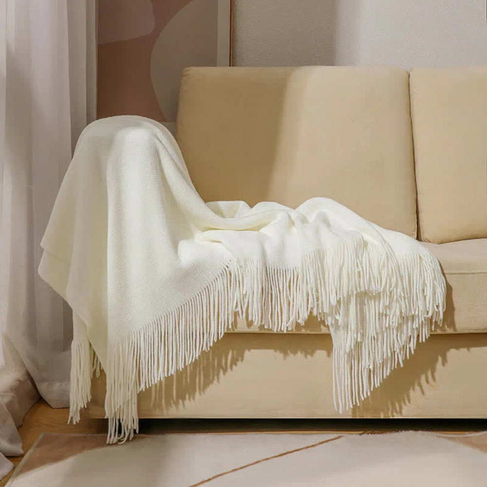 Chunky Knit Tassel Blanket — alternate angle view