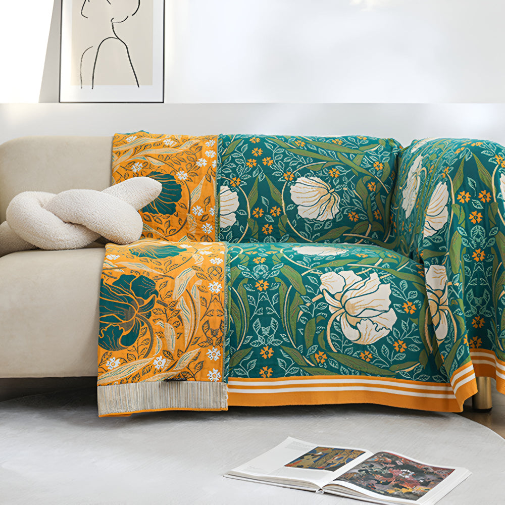 Green Botanical Bloom Cotton Blanket — product feature detail