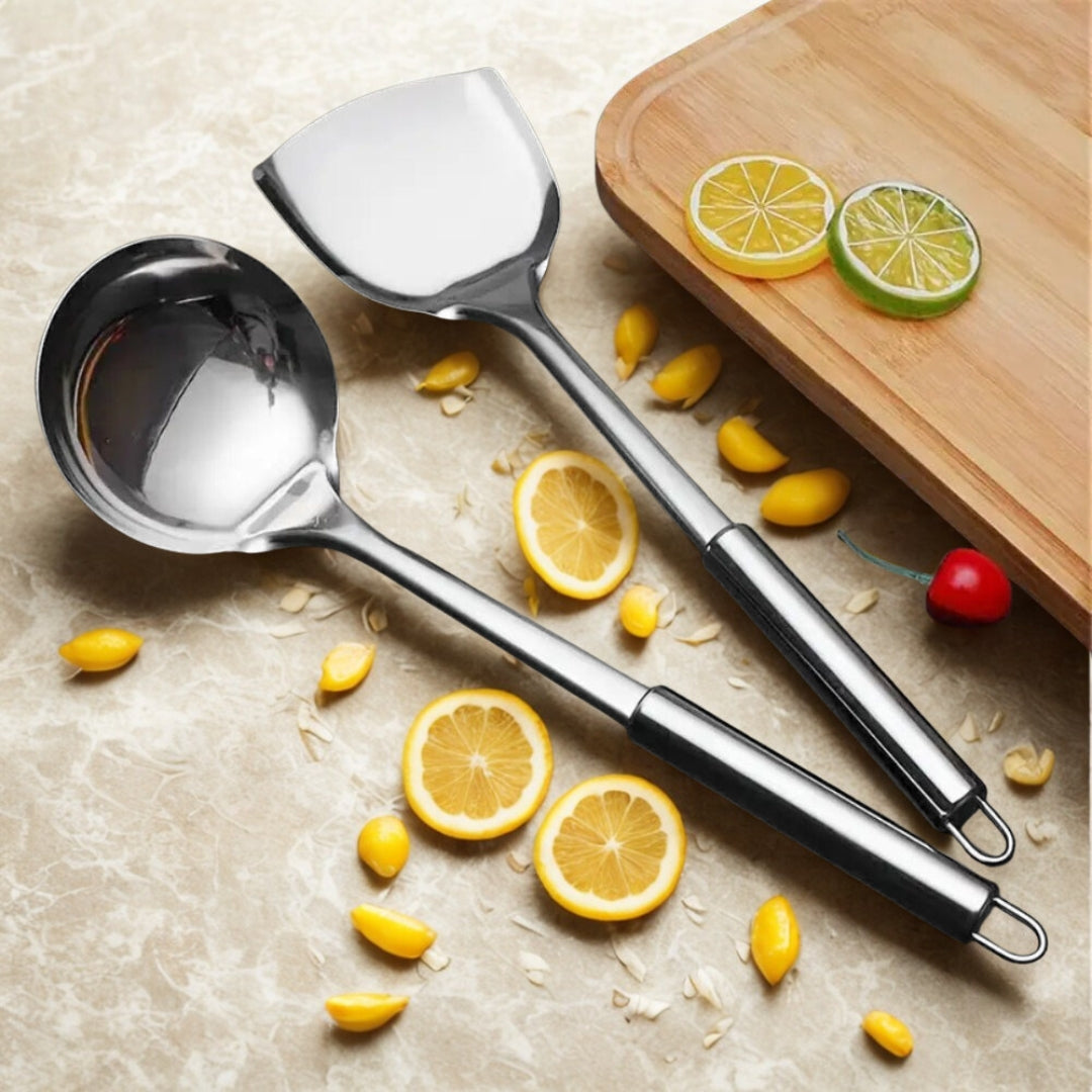 Premium Stainless Steel Cooking Utensils | 5pcs Set — material texture close-up