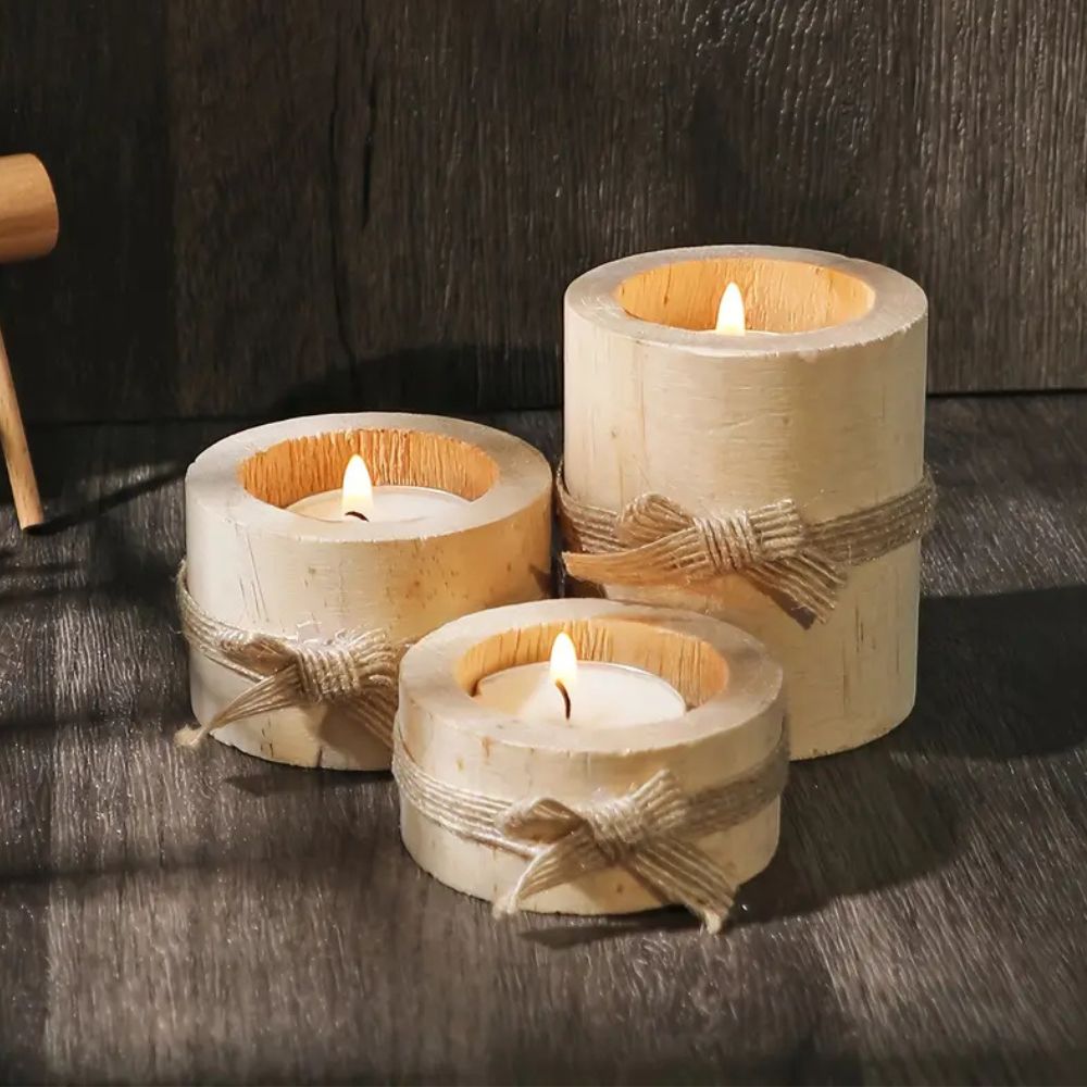 Bamboo Essence Candle Holders | 3 sets — product in use