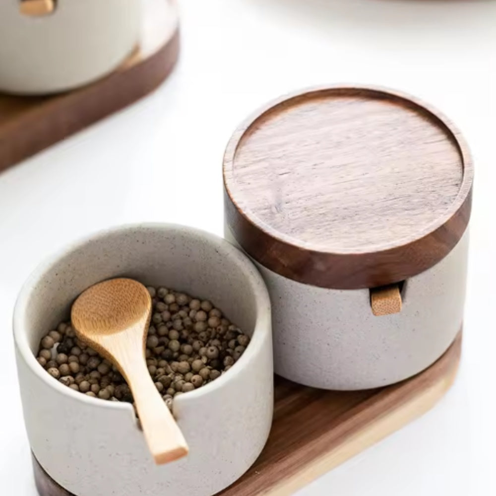 Rustic Ceramic Seasoning Jar Set — lifestyle shot