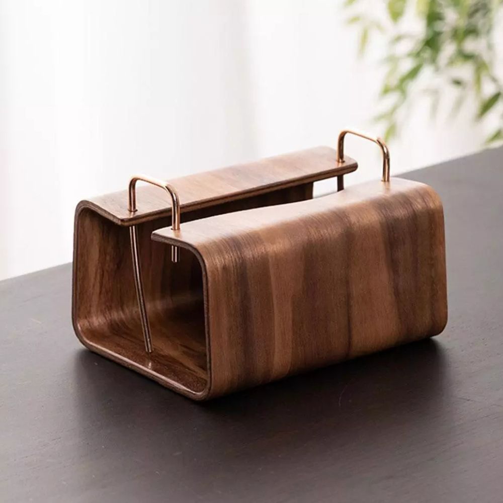 Wooden Brass Tissue Holder — size and scale reference
