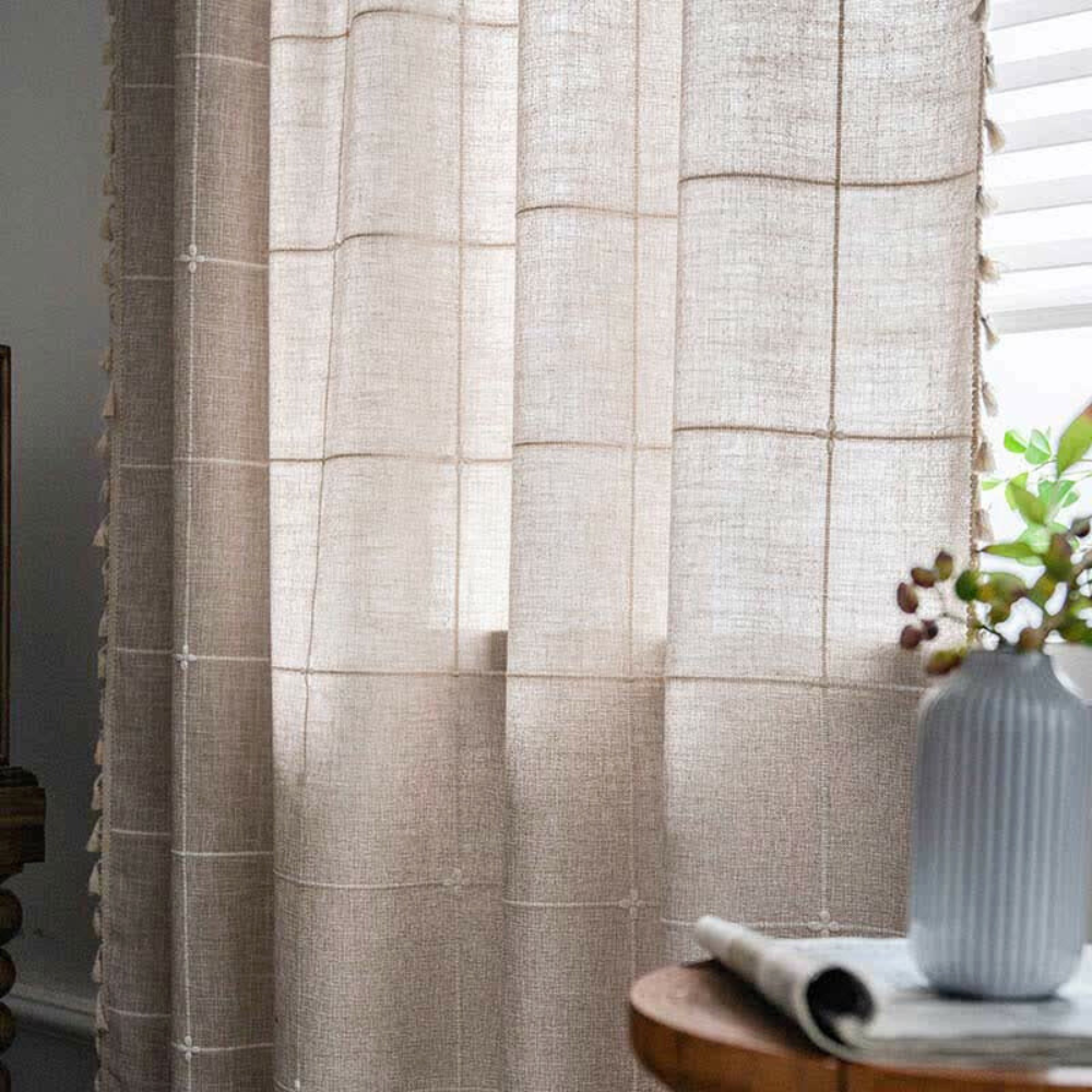 Tassel Plaid Curtain Semi Blackout Drapes — lifestyle shot