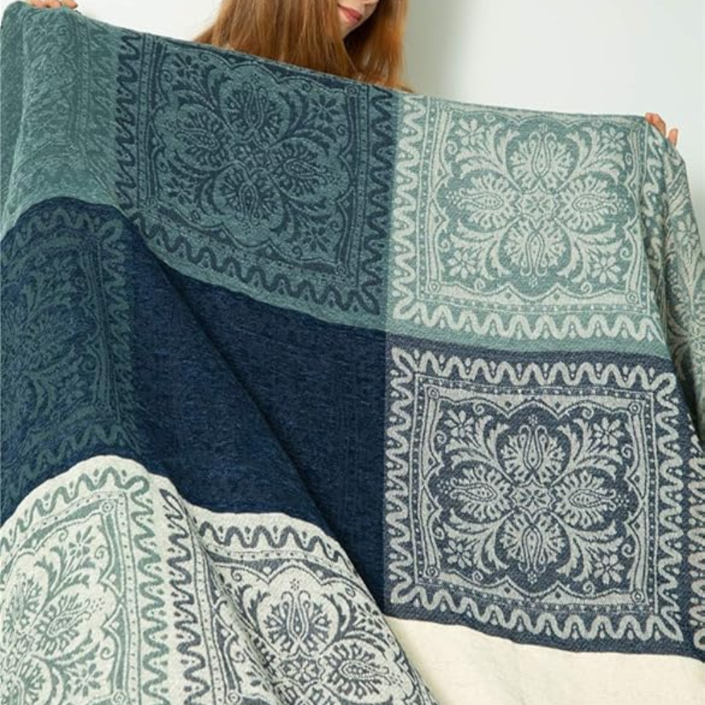 Floral Tassel Knit Bohemian Blanket — lifestyle shot