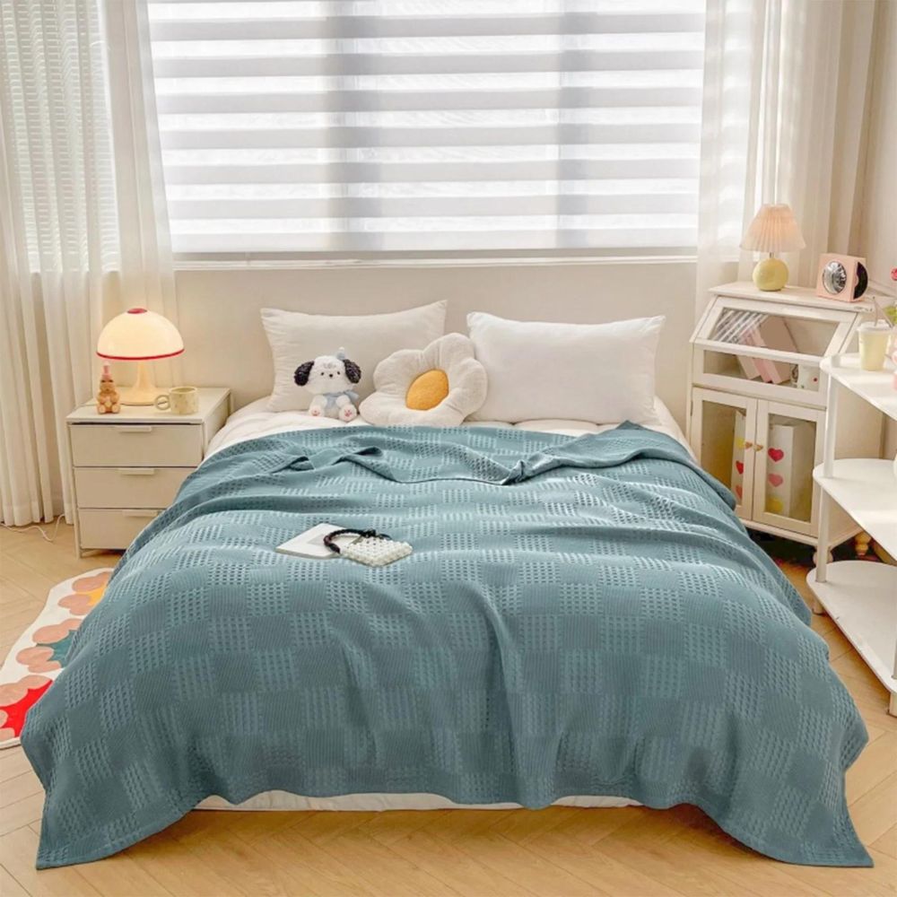 Blush Waffle Checkered Blanket — product detail view
