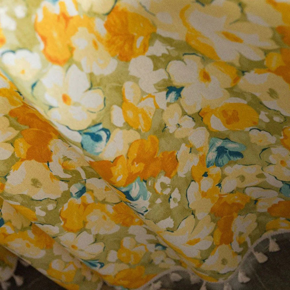 Sunshine Blooms Floral Tasseled Curtain — lifestyle shot