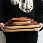 Oval Shaped Acacia Wood Serving Trays Set — product detail view