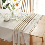 Embroidered Floral Tassel Tablecloth — product detail view