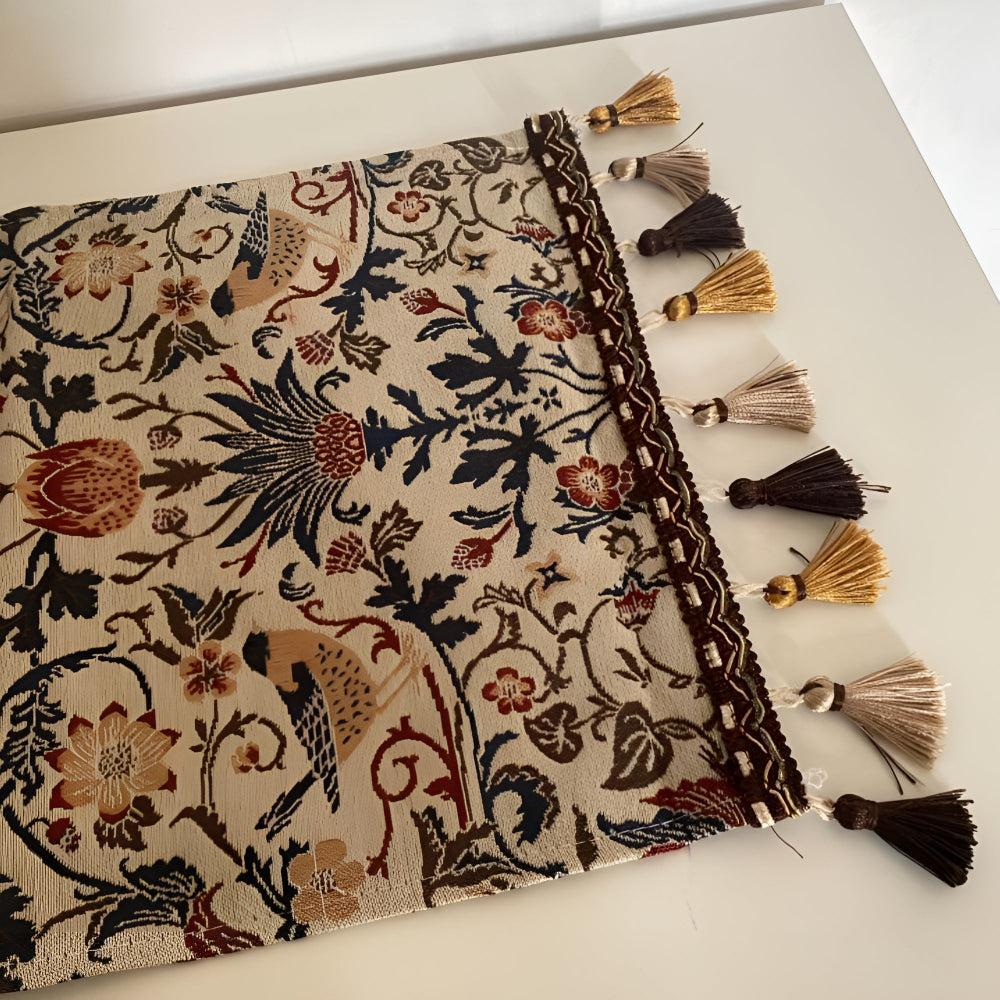 Vintage Floral & Bird Jacquard Table Runner — product feature detail