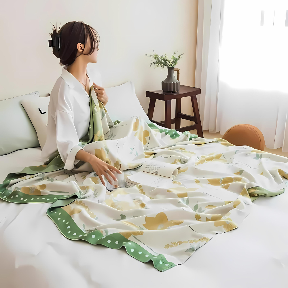 Yellow Flower Leaf Cooling Blanket — alternate angle view