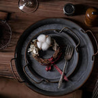Retro Round Metal Dinner Serving Trays — size and scale reference