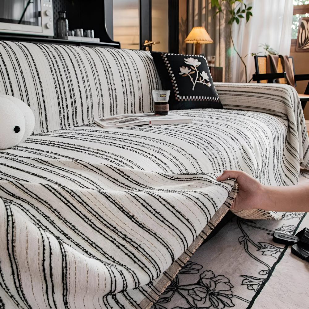 Regal Stripes Chenille Sofa Cover — product in use