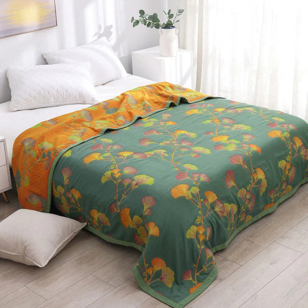 Jacquard Floral Ginkgo Leaves Reversible Coverlet — additional view