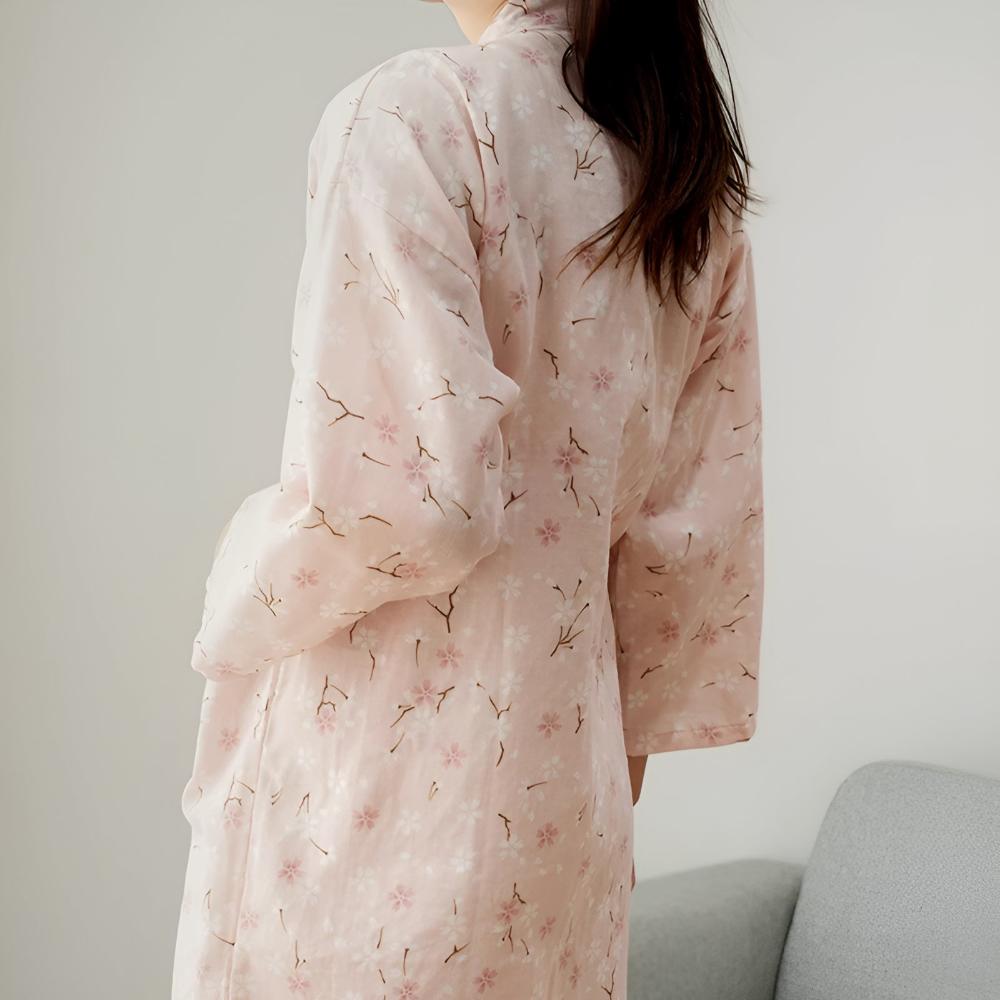Women's Floral Pattern Cotton Bathrobe — size and scale reference