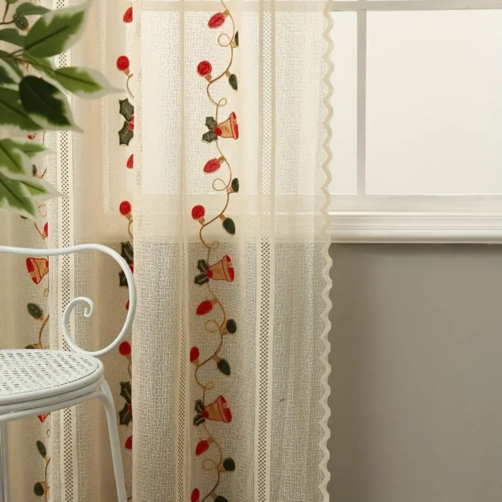 Festive Red Bell Curtains — product in use