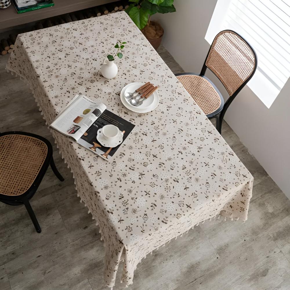 Dandelion Beige Tassel Tablecloth — alternate angle view