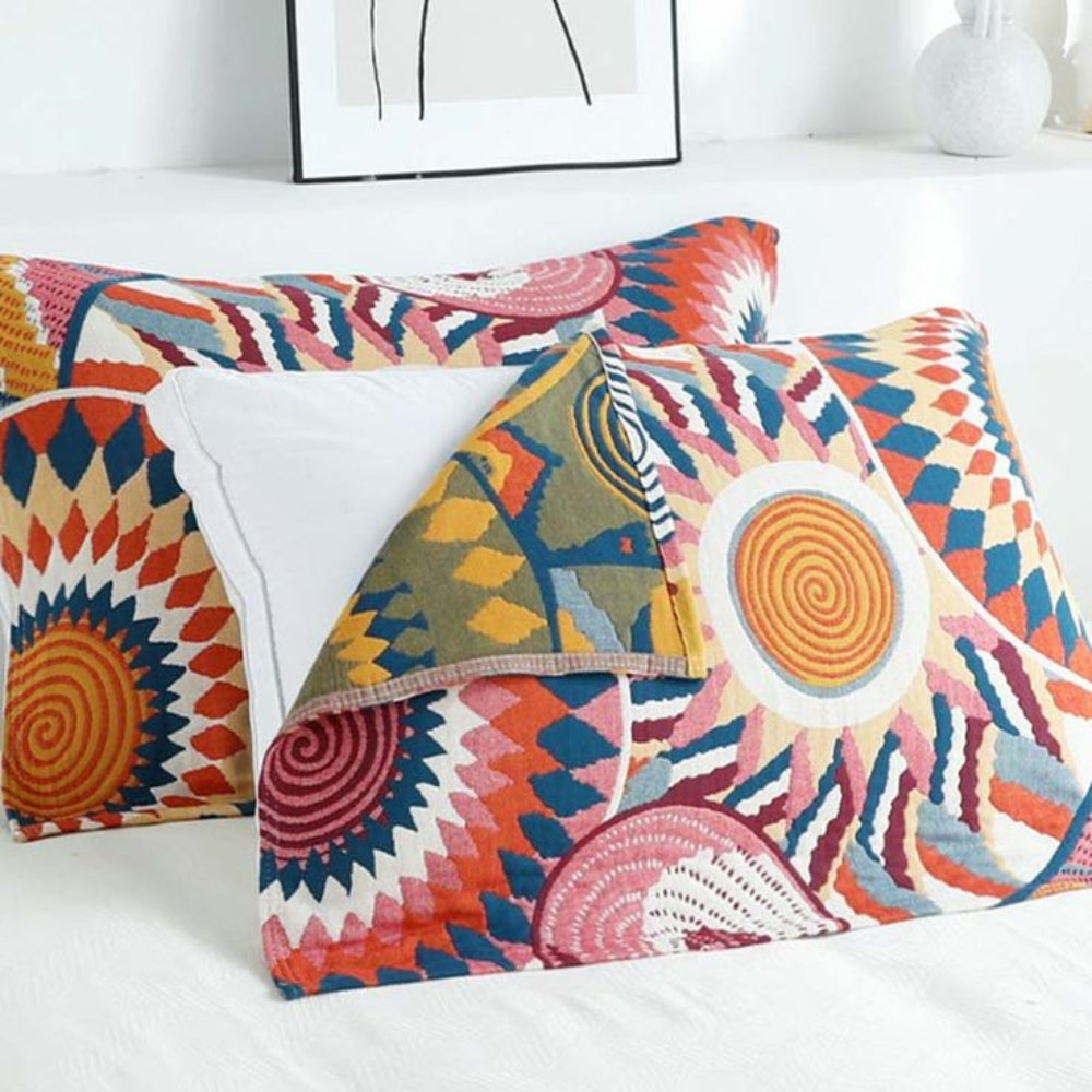 Nordic Sun Print Button Cotton Pillowcases (2pcs) — lifestyle shot