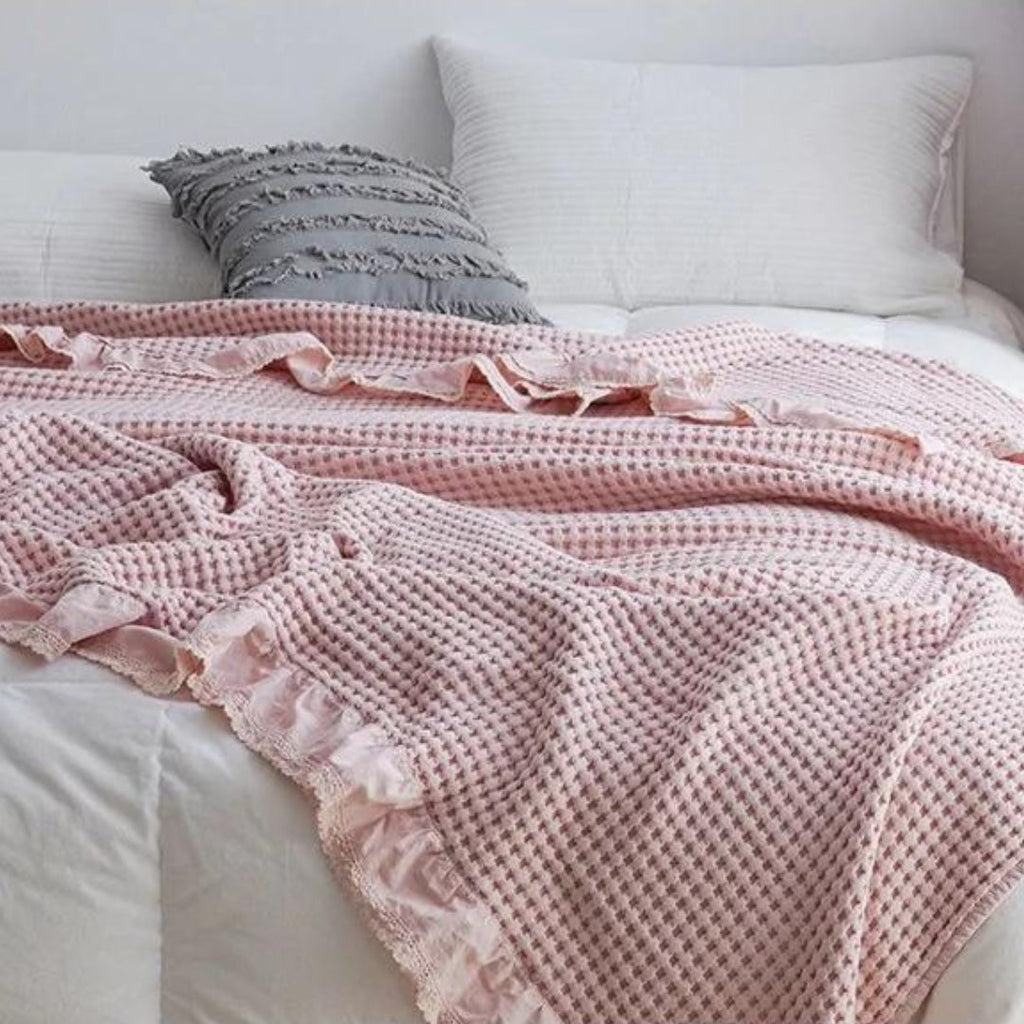Olivia Waffle Throw Blanket — product in use