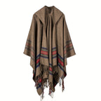 Acrylic Hooded Striped Poncho Shawl — additional view