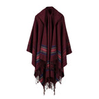 Acrylic Hooded Striped Poncho Shawl — lifestyle shot