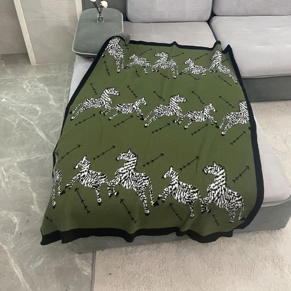 Acrylic Vintage Wild Zebra Knitted Blanket — product detail view