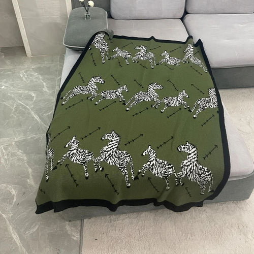 Acrylic Vintage Wild Zebra Knitted Blanket — product detail view