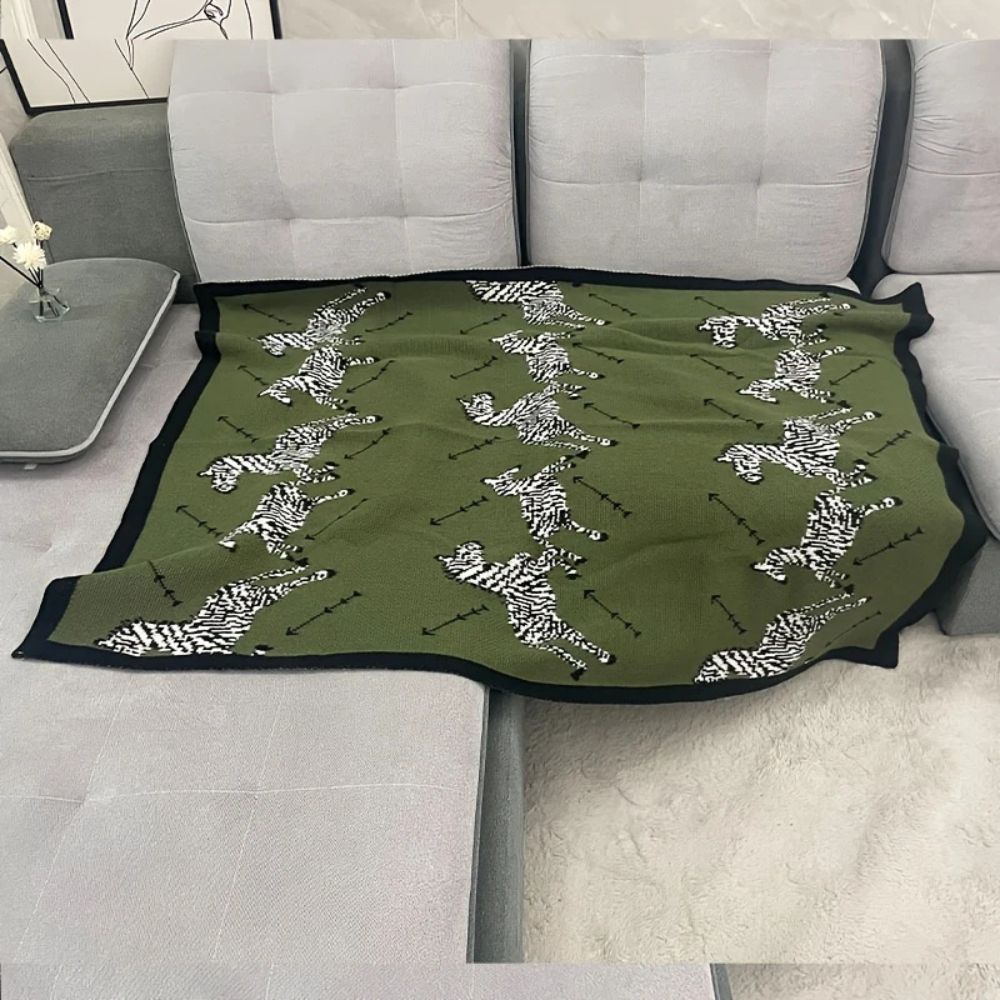 Acrylic Vintage Wild Zebra Knitted Blanket — product close-up