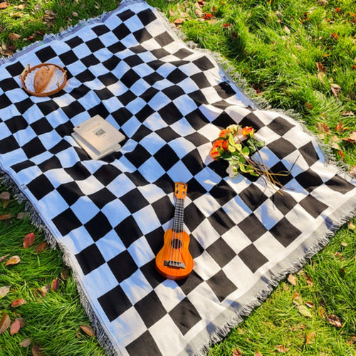 All-Season Checkered Picnic Blanket with Fringe — main product photo