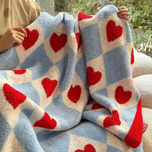 Argyle Scarlet Heart Soft Blanket — product detail view