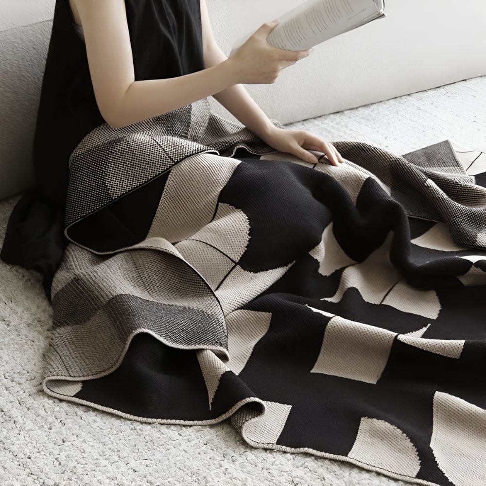 Artevana Monochrome Geometric Throw Blanket — alternate angle view