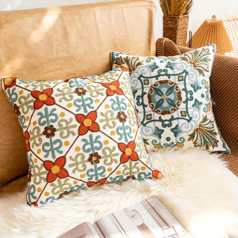 Aurae Embroidered Vintage Cushion Cover — product detail view