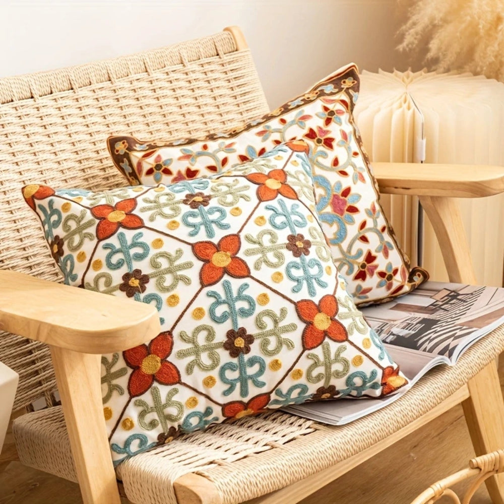 Aurae Embroidered Vintage Cushion Cover — product in use