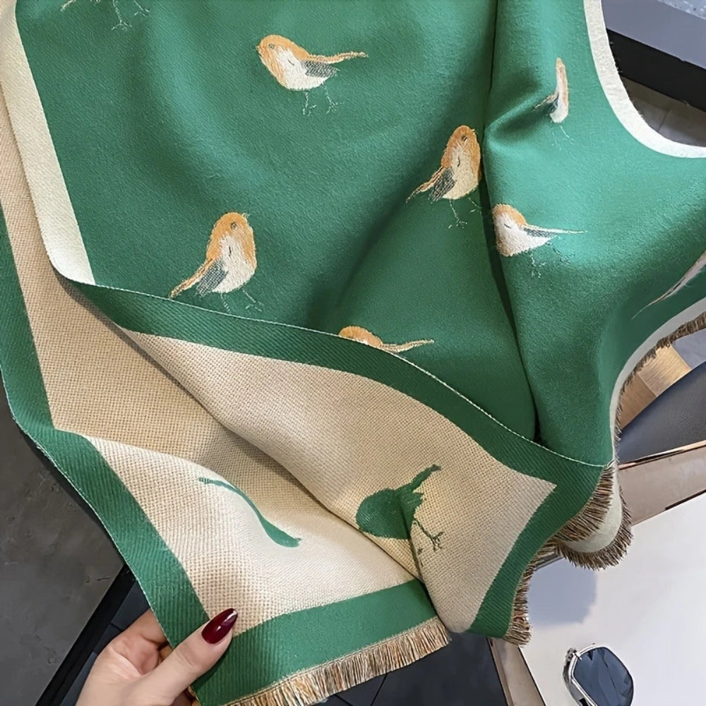 Aviary Breathable Bird Jacquard Shawl — product in use