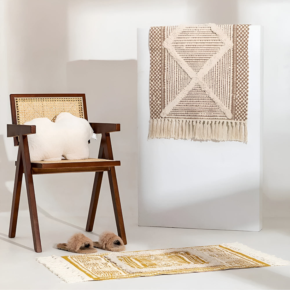 Beige Textured Fringe Tassel Rug — main product photo