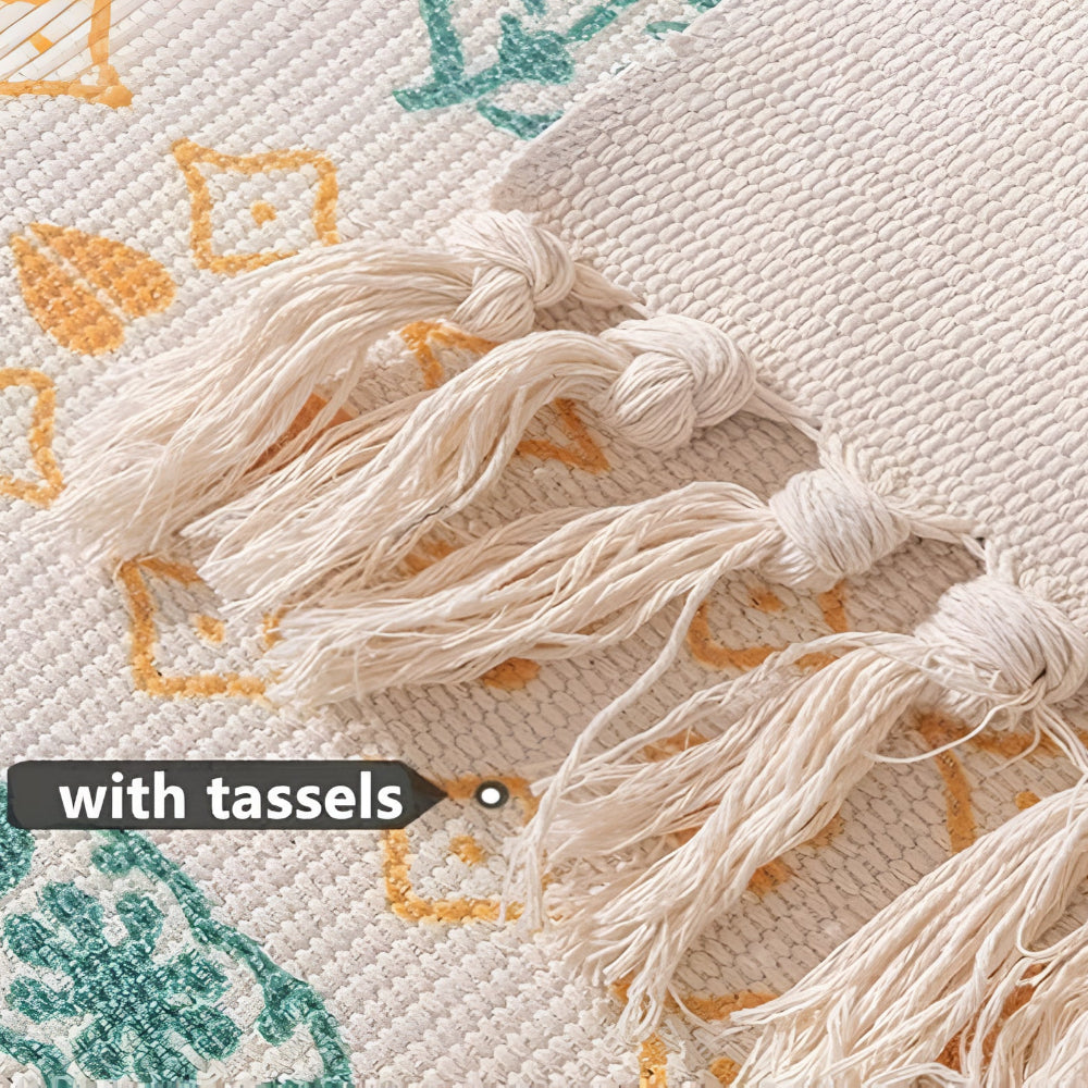 Beige Textured Fringe Tassel Rug — product in use