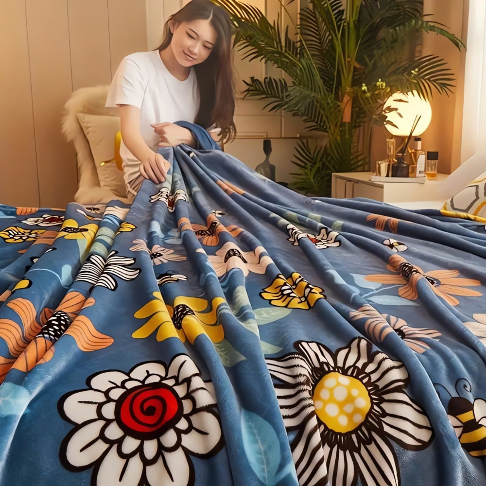 Bloombee Retro Floral Soft Blanket — product detail view