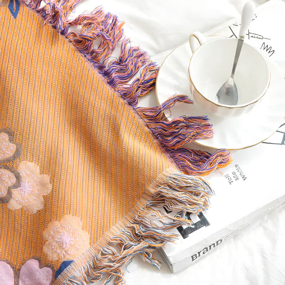 Blooming Flowers Tassel Blanket — product close-up