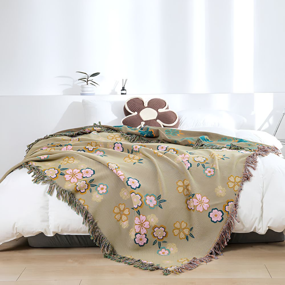 Blooming Flowers Tassel Blanket — alternate angle view